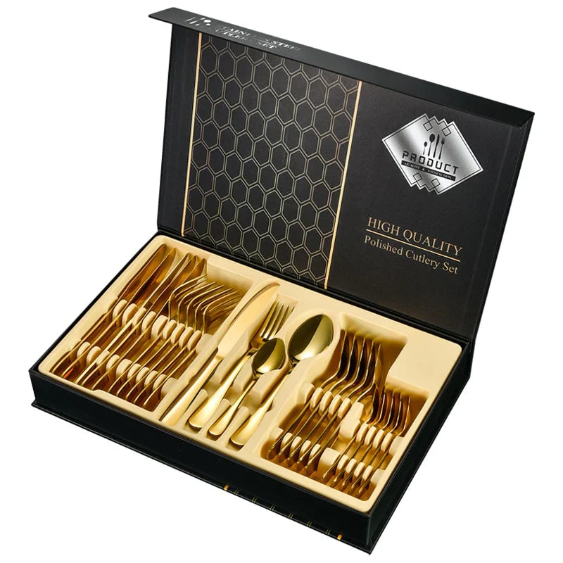 Premium Stainless Steel Cutlery Set - 24 Pieces with Gift Box