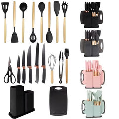 Premium 19-Piece Silicone Kitchenware & Knife Set with Cutting Board & Holding Stand