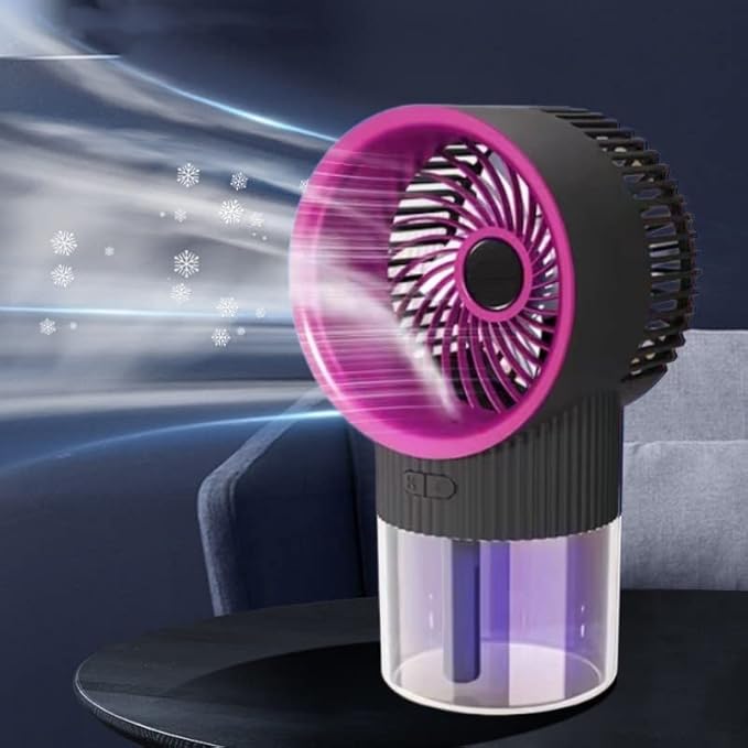 3-in-1 Portable Rechargeable Air Conditioner Mist Fan with 350ml Water Tank, Multicolor Night Light & 3-Speed Cooling