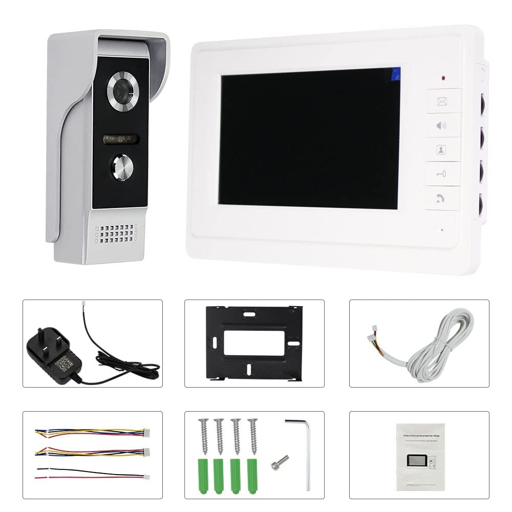 Wired Video Door Phone Intercom System with 7-Inch TFT-LCD Screen, Night Vision Camera, 2-Way Audio, Remote Unlock & Do Not Disturb Function for Home & Villa Security