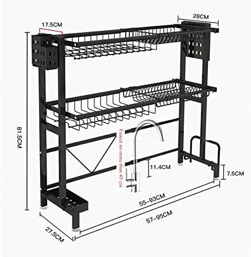 Adjustable Over-the-Sink Expandable Dish Drying Rack with Hooks & Cutlery Holder (62cm to 103cm)
