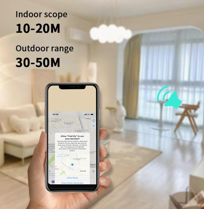Smart Wireless Bluetooth Tracker with Apple Find My Support - Anti-Lost Key Finder, Pet & Elderly Locator with Fall Detection, Geo-Fencing, and 50m Range