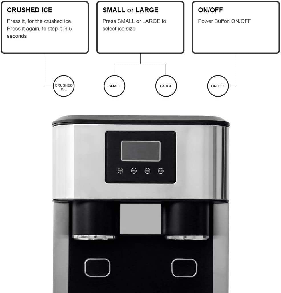 3-in-1 Ice Maker with Crusher & Cold Water Dispenser, 1.8L Water Reservoir, 600g Storage, 15–18kg - Day Output