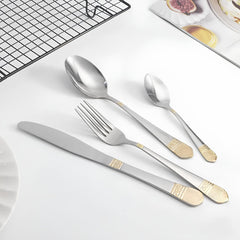 Hoff Mayer Elegant 84-Piece Stainless Steel Silver Flatware Set with Wooden Storage Box
