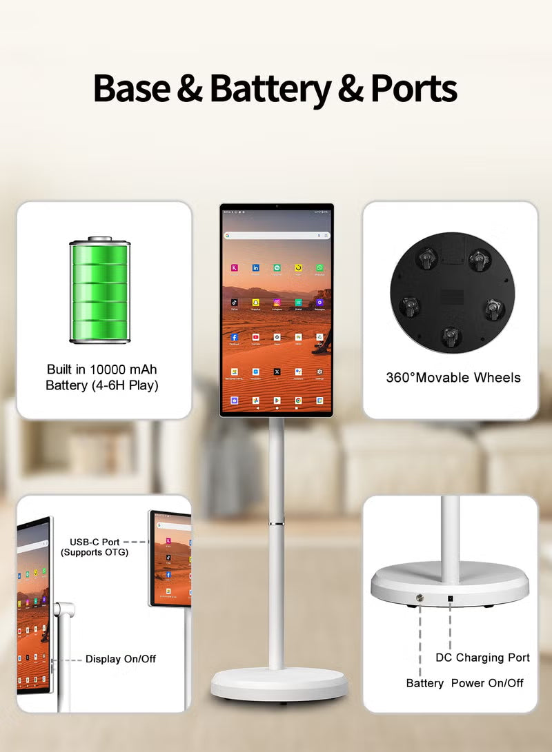 24” Touchscreen FHD Smart TV with Stand, Android 13, 6GB RAM + 64GB Storage, MediaTek MT8788 chipset with integrated GPU, 8MP Camera, 10000mAh Battery, Multi-Swivel Rotation & Remote