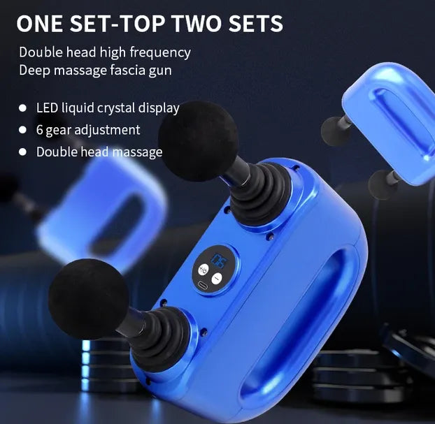 Fascia Double Head Electric Massage Membrane Gun with Liquid Crystal Display, 6 Gear Adjustments, 4