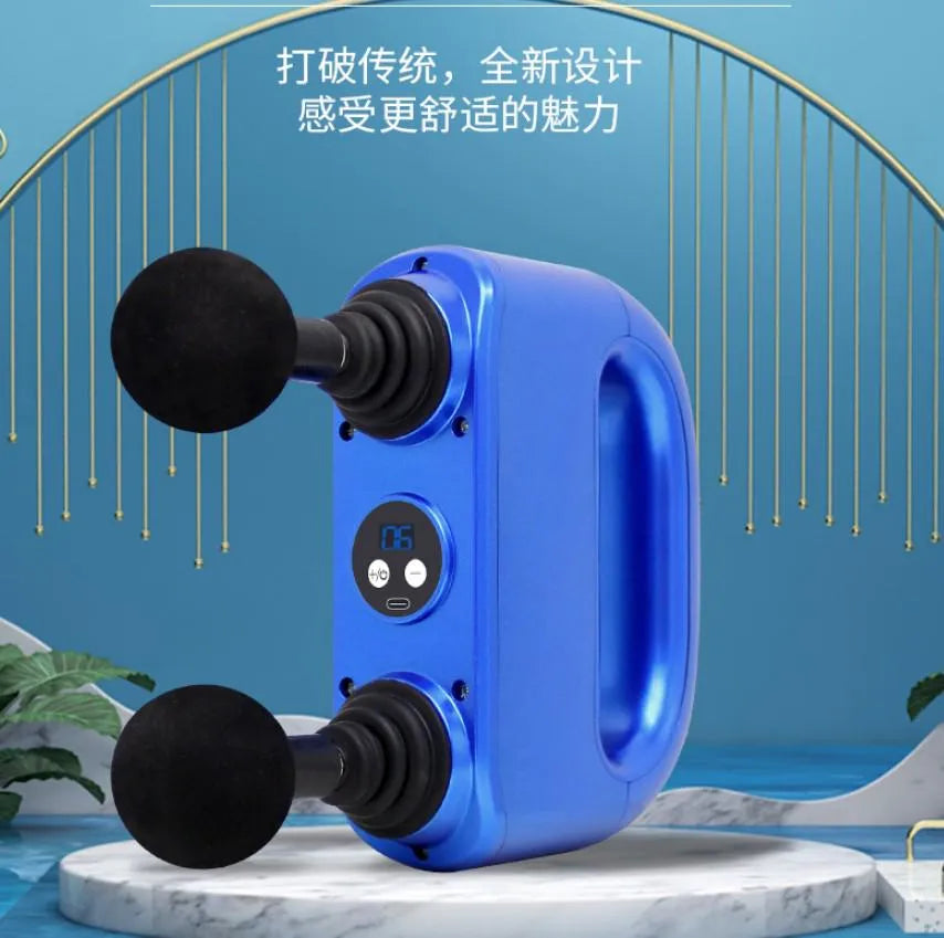 Fascia Double Head Electric Massage Membrane Gun with Liquid Crystal Display, 6 Gear Adjustments, 4