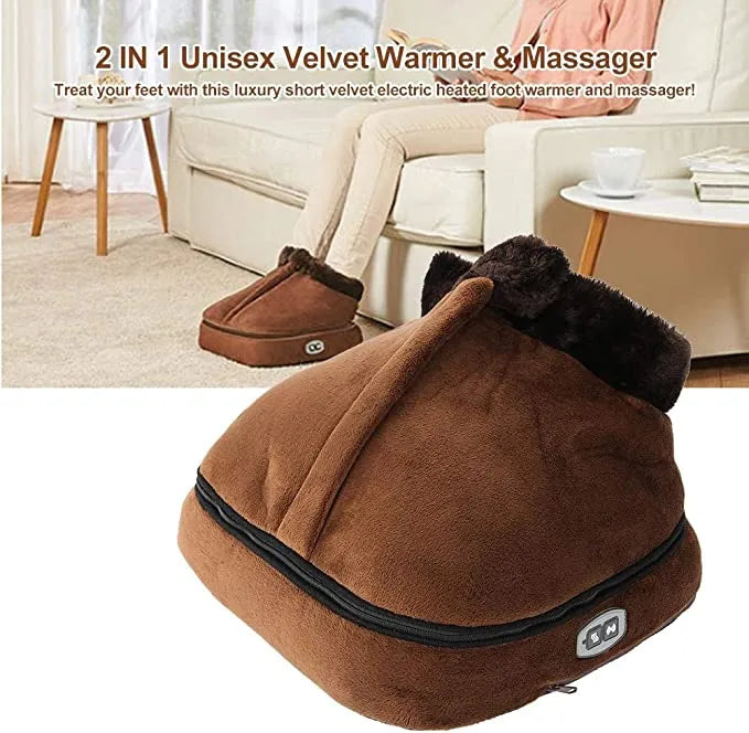 2-in-1 Soft Velvet Electric Foot Massager with Heater