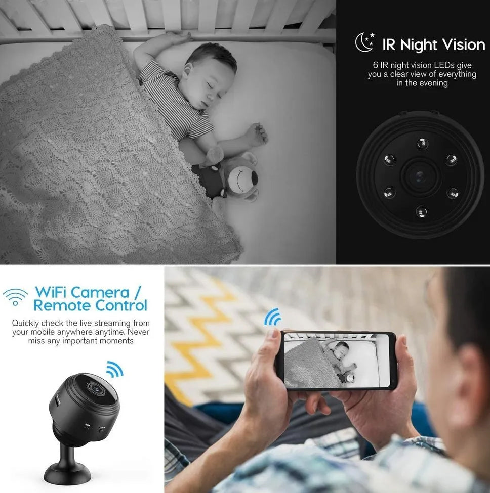 Mini HD 1080P Wireless WiFi Camera with Motion Detection, 360° Rotation and Night Vision