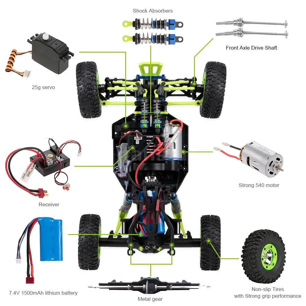High Speed 4WD Crawler Remote Control RC Rock Climbing Buggy Car with LED Light 2.4G 1:12