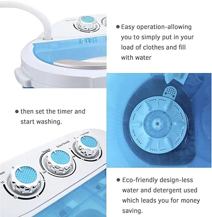 Portable Mini Washing Machine with Spin Dryer, Eco-friendly Design, Twin Tub and Spin Drying Basket