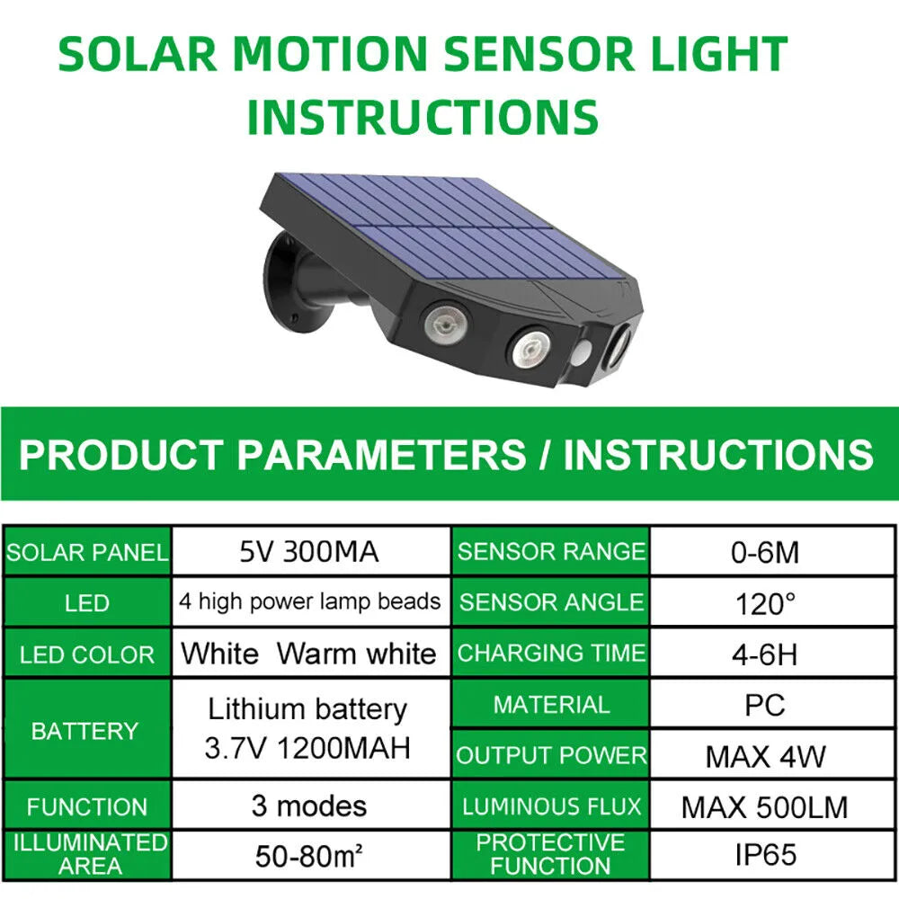 Set of 2 Smart Motion Sensor LED Solar Outdoor Security Light - Waterproof, Frost Resistant, and Ene
