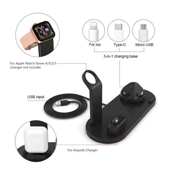 3 in 1 Multifunctional Wireless Charging Stand for Mobile, Smart Watch & Airpods
