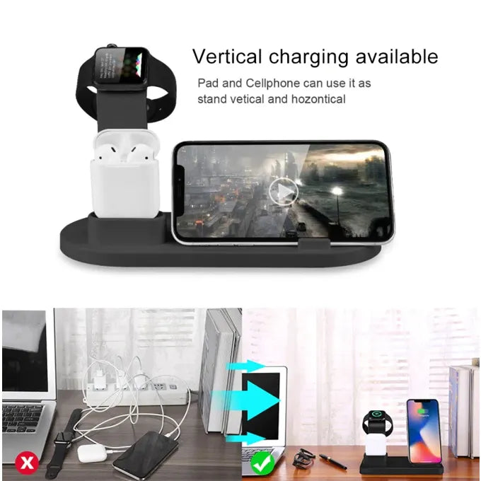 3 in 1 Multifunctional Wireless Charging Stand for Mobile, Smart Watch & Airpods