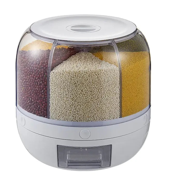 6 Grid Rotating Kitchen Storage Dispenser Container for Rice, Cereals & Grains