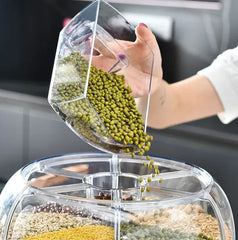 6 Grid Rotating Kitchen Storage Dispenser Container for Rice, Cereals & Grains