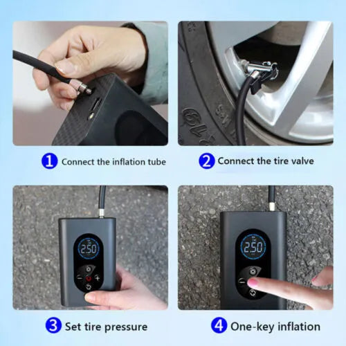 4 in 1 Wireless Air Pump with LED Flashlight Light and USB Rechargeable Battery