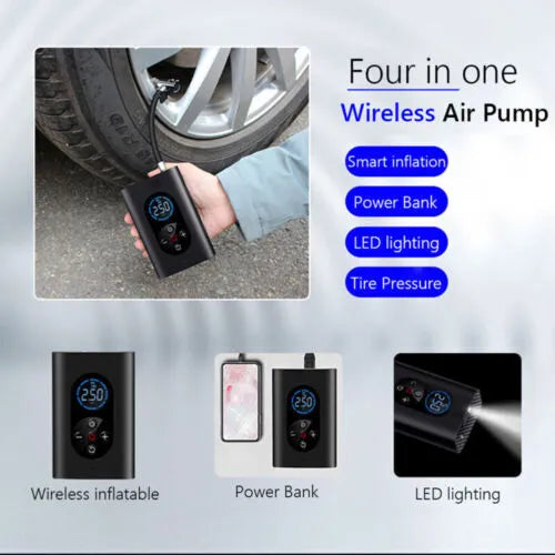 4 in 1 Wireless Air Pump with LED Flashlight Light and USB Rechargeable Battery