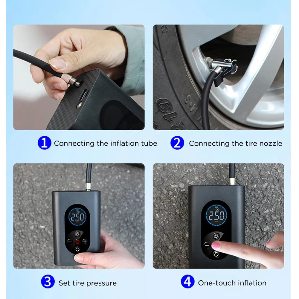 4 in 1 Wireless Air Pump with LED Flashlight Light and USB Rechargeable Battery