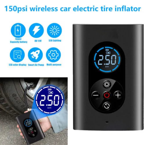 4 in 1 Wireless Air Pump with LED Flashlight Light and USB Rechargeable Battery