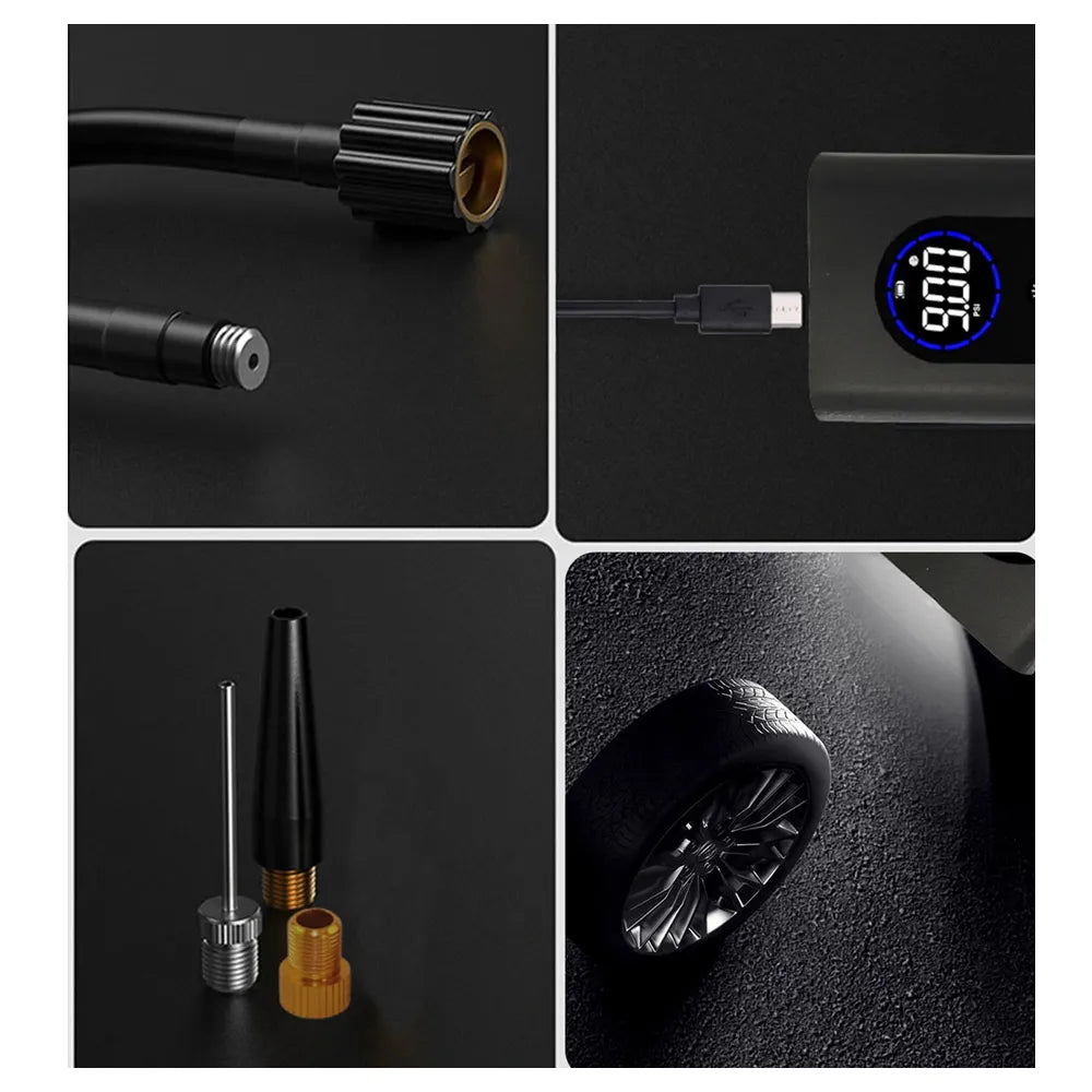 4 in 1 Wireless Air Pump with LED Flashlight Light and USB Rechargeable Battery