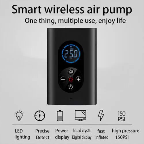 4 in 1 Wireless Air Pump with LED Flashlight Light and USB Rechargeable Battery