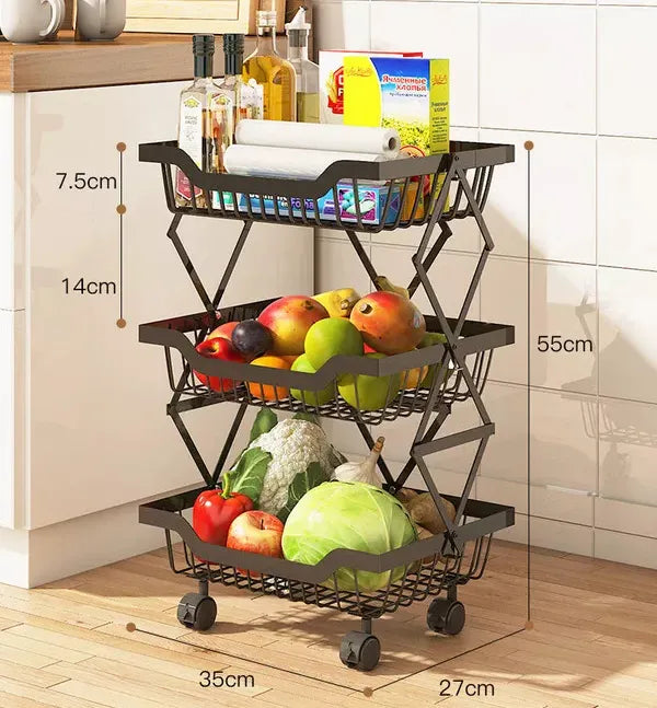 3 Layer Adjustable Foldable Movable Storage Rack for Kitchen Use
