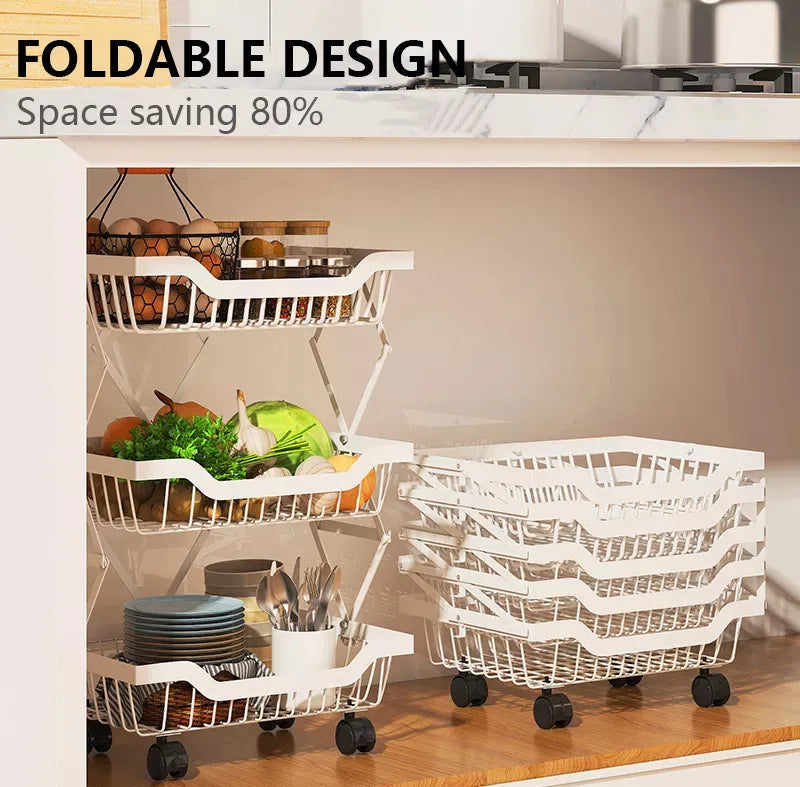 3 Layer Adjustable Foldable Movable Storage Rack for Kitchen Use