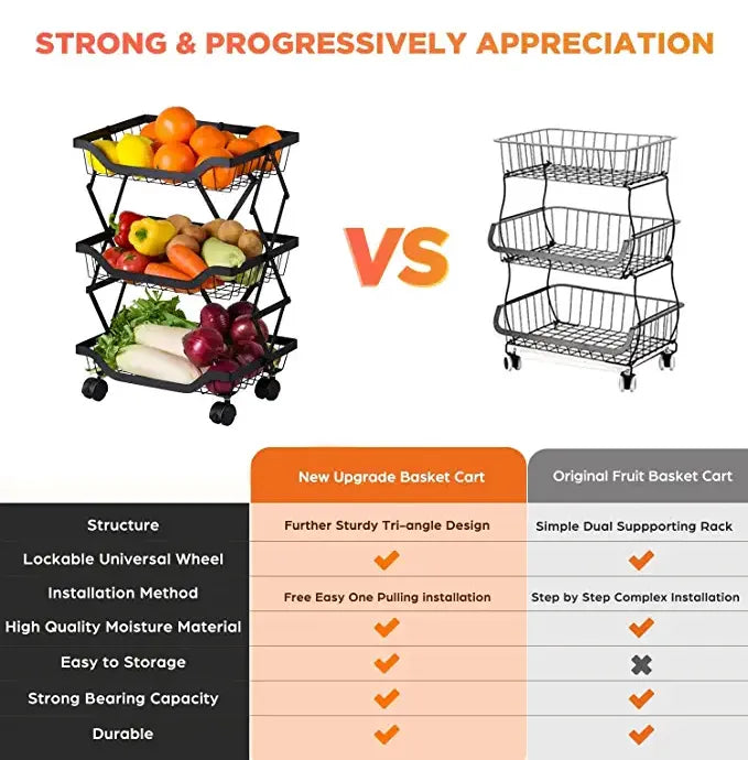 3 Layer Adjustable Foldable Movable Storage Rack for Kitchen Use