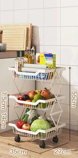 3 Layer Adjustable Foldable Movable Storage Rack for Kitchen Use