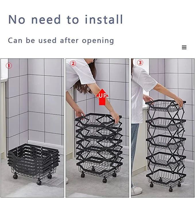 4 Layer Adjustable Foldable Movable Storage Rack for Kitchen Use