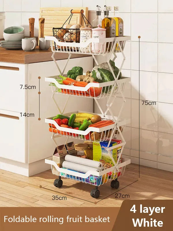 4 Layer Adjustable Foldable Movable Storage Rack for Kitchen Use