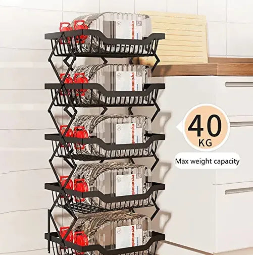 5 Layer Adjustable Foldable Movable Storage Rack for Kitchen Use