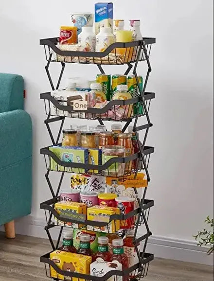 5 Layer Adjustable Foldable Movable Storage Rack for Kitchen Use