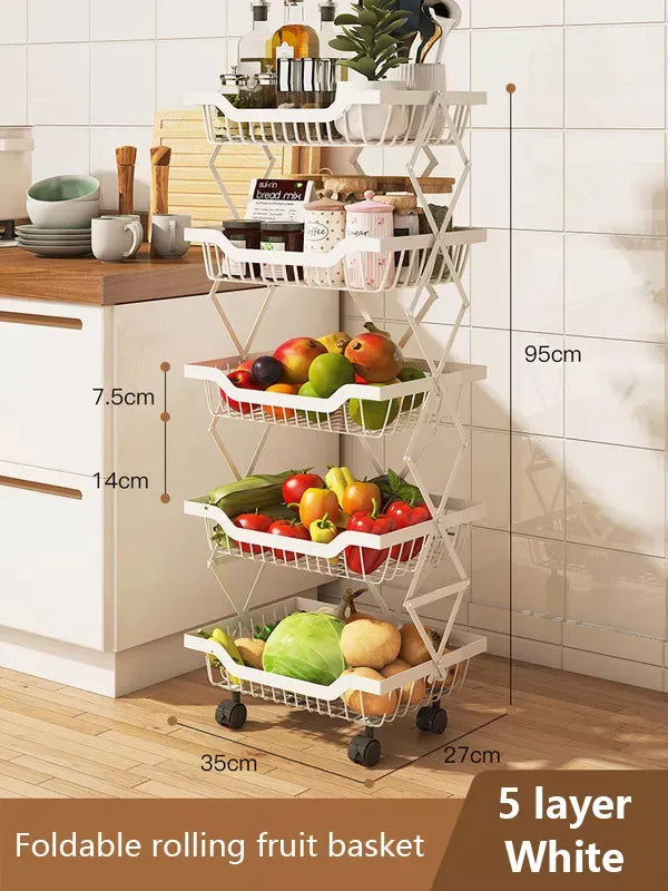 5 Layer Adjustable Foldable Movable Storage Rack for Kitchen Use