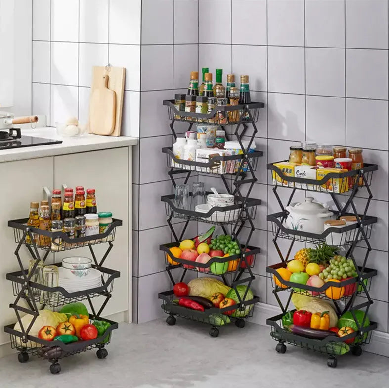 5 Layer Adjustable Foldable Movable Storage Rack for Kitchen Use