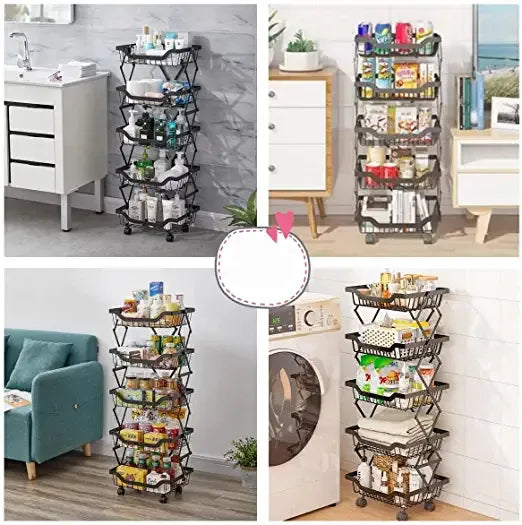 5 Layer Adjustable Foldable Movable Storage Rack for Kitchen Use