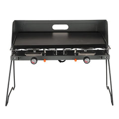 Portable & Foldable Windproof Double Head Butane Gas Stove with Plate for Outdoors & Camping
