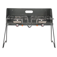 Portable & Foldable Windproof Double Head Butane Gas Stove with Plate for Outdoors & Camping
