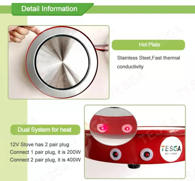 12V Mini Portable Battery & Solar Connectable Electric Hot Plate Cooking Stove