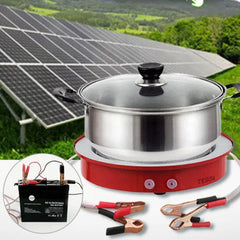 12V Mini Portable Battery & Solar Connectable Electric Hot Plate Cooking Stove