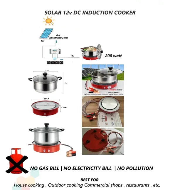 12V Mini Portable Battery & Solar Connectable Electric Hot Plate Cooking Stove
