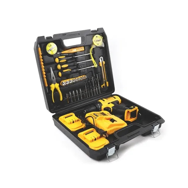21V Cordless Drill Kit with Set of 2 Lithium Batteries & Essential Hand Tools - 34 Pcs Tool Set