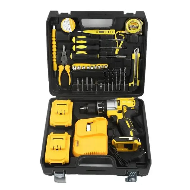 21V Cordless Drill Kit with Set of 2 Lithium Batteries & Essential Hand Tools - 34 Pcs Tool Set