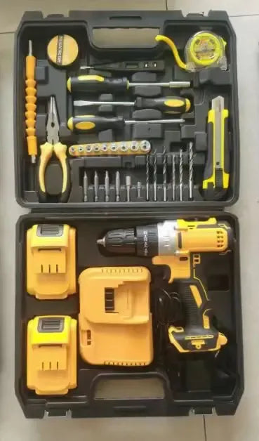 21V Cordless Drill Kit with Set of 2 Lithium Batteries & Essential Hand Tools - 34 Pcs Tool Set