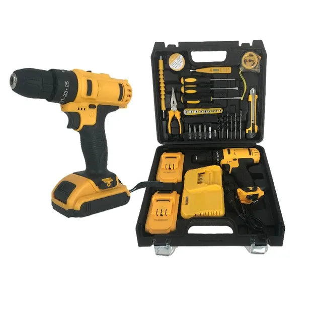 21V Cordless Drill Kit with Set of 2 Lithium Batteries & Essential Hand Tools - 34 Pcs Tool Set