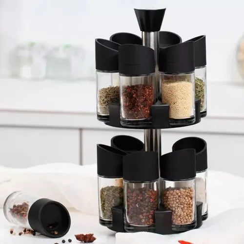 12 Piece Double Layer Spice Rack Set with 360° Rotation, Odourless, Eco-friendly Material, Dust-Inse