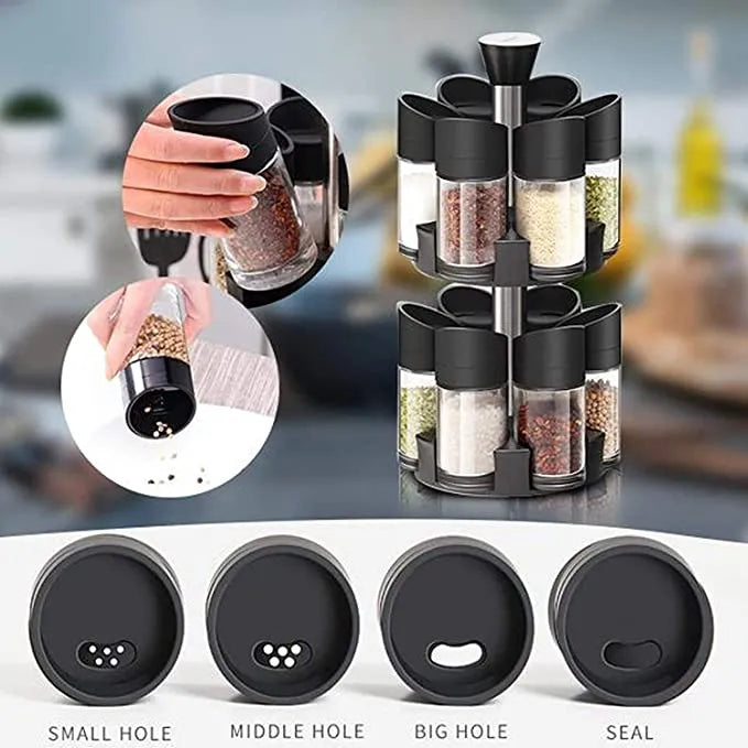 12 Piece Double Layer Spice Rack Set with 360° Rotation, Odourless, Eco-friendly Material, Dust-Inse