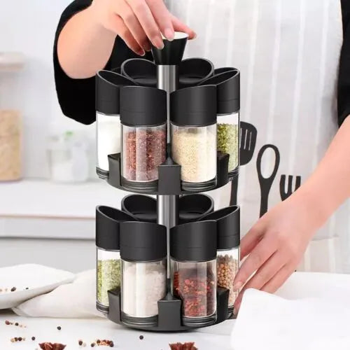 12 Piece Double Layer Spice Rack Set with 360° Rotation, Odourless, Eco-friendly Material, Dust-Inse