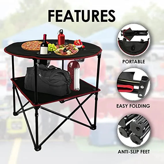 Portable Foldable Lightweight Outdoor Camping Table with 4 Cup Holders & Carry Bag for Picnic and Ga